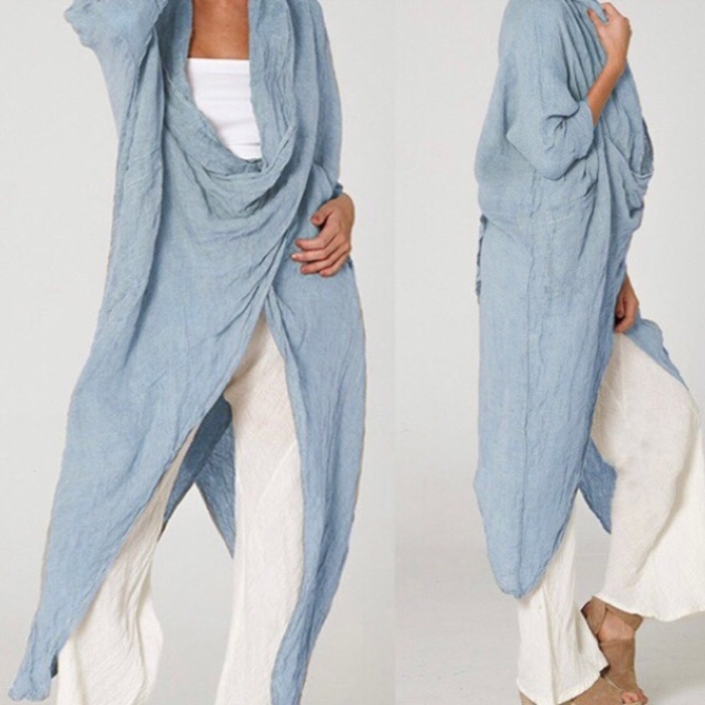 Linen blend,Cris cross, Irregular hem tunic/ top/cover up